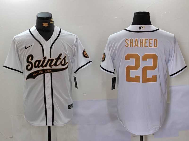 Mens New Orleans Saints #22 Rashid Shaheed White Cool Base Stitched Baseball Jersey